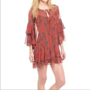 mesh flare sleeve mini dress Florena – Embroidered mesh – Flared sleeve mini dress
